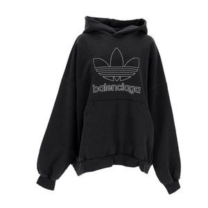 Balenciaga Oversized Black Fleece Hoodie With Embroidered Logos - NWT